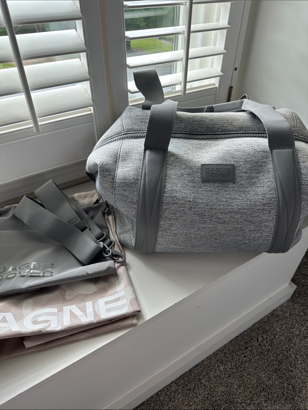 Dagne Dover Light Heather gray Landon Duffel with Dark Gray Straps